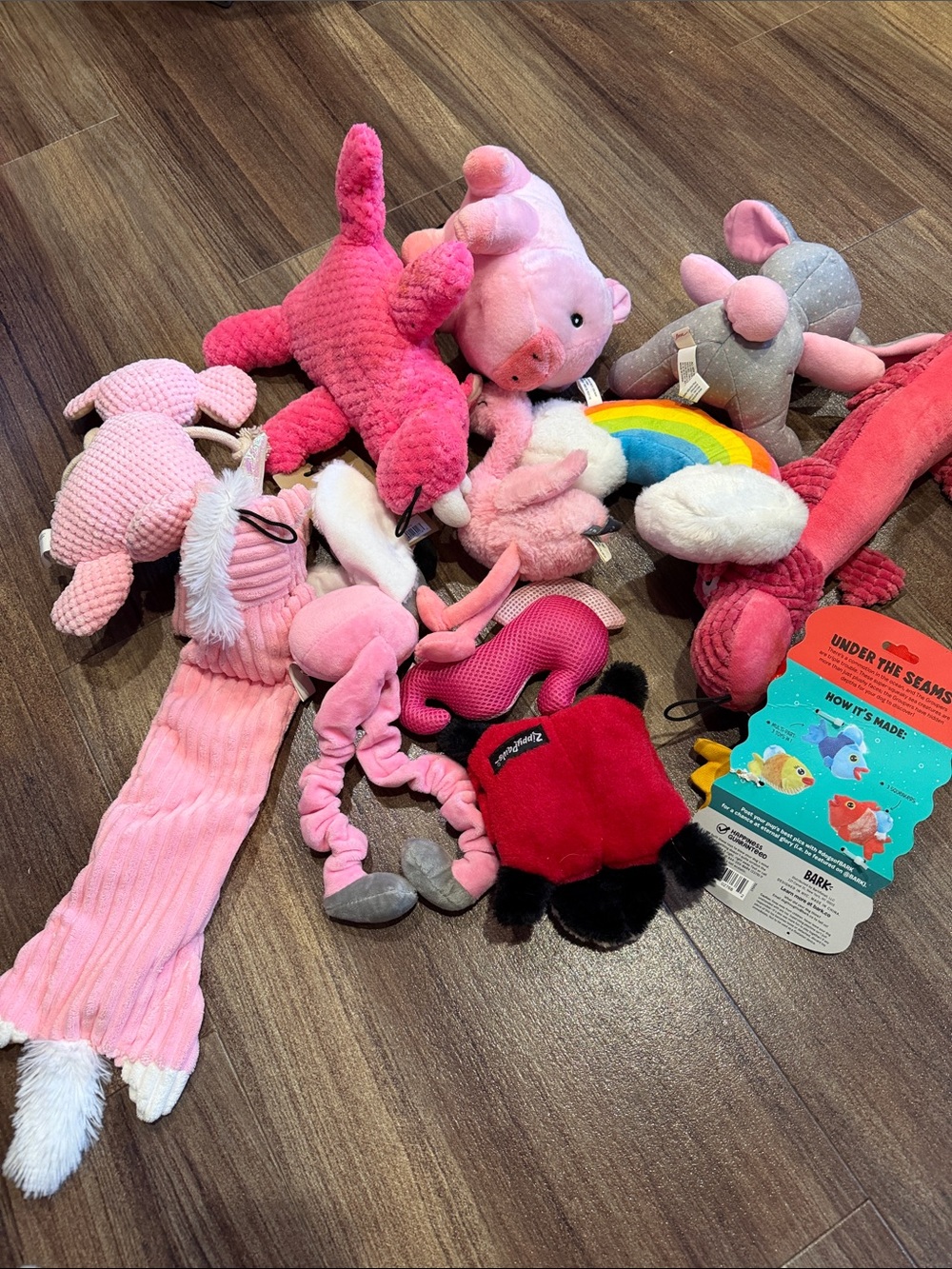 Assorted Pink Plush Dog Toys Collection - Rainbow & Animal Shapes - Picture 2 of 2